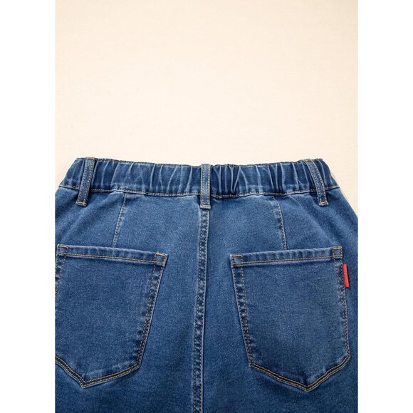 Women's Wide Leg High Waisted Elastic Waist Jeans Casual Baggy Denim - Picture 8 of 10